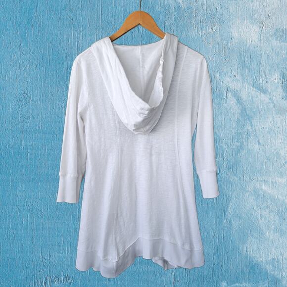 CAITE White Boho Floral Embroidered Zip Front Hoodie Jacket Medium 3/4 Sleeve - Picture 7 of 8